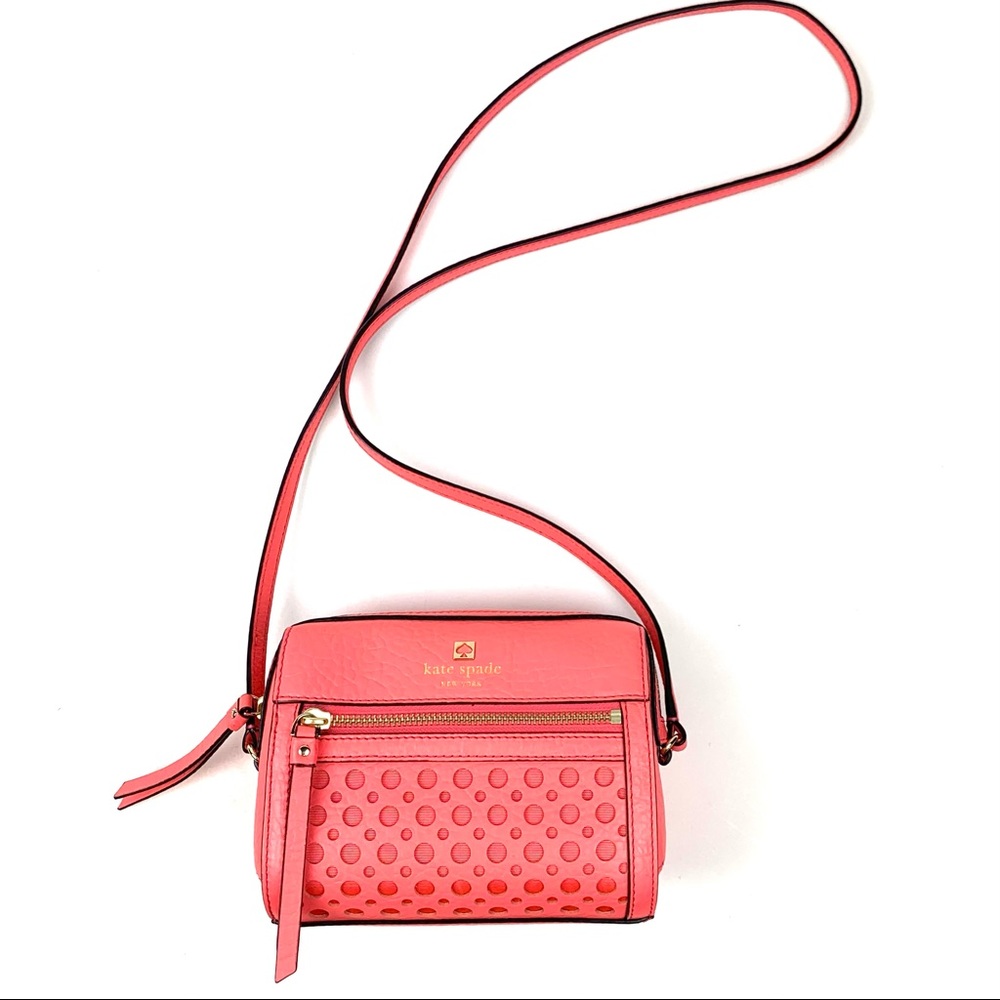 Kate Spade Perri Lane Crossbody Purse Pink Bubble Leather Small Zip Top Bag